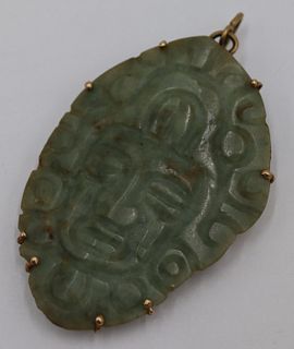 14kt Gold Mounted Mayan Carved Jade Pendant.