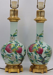 Pair of Asian Inspired French Porcelain Lamps.
