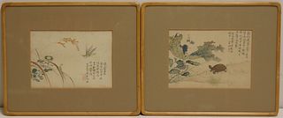 Pair of Signed Chinese Watercolors of Animals,