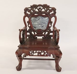 Antique Carved Chinese Hardwood Arm Chair With