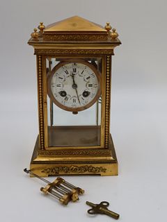 French Bronze Carriage Clock With Pediment.
