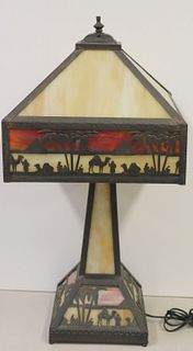 Arts And Crafts Slag Glass Table Lamp