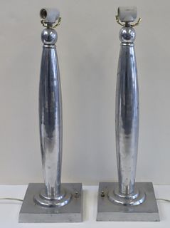 Pair Of Art Deco Alluminium Table Lamps.