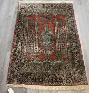 Vintage and Finely Hand Woven Silk Area Carpet.