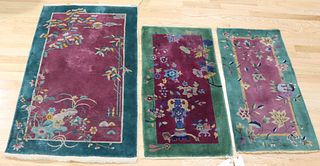 3 Finely Hand Woven Art Deco Chinese Carpets.