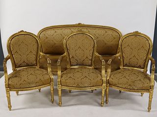 Antique Louis XV Style Upholstered Parlor Set.
