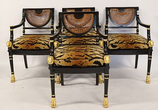 4 Carved, Ebonized And Gilt Decorated Chairs