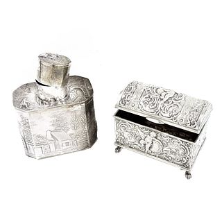 Silver Tea Caddy and Casket Box