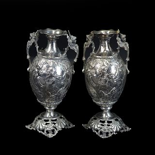 Pair of Antique British Silver Vases