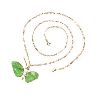 Jade, Pearl and 14K Pendant Necklace