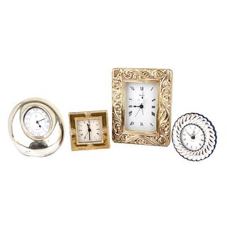 (4) Vintage Table Clocks in Silver Frames