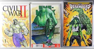 3PC Marvel Comics Hulk She-Hulk Sketch Cover Group