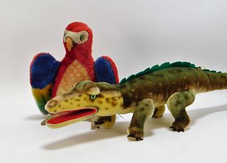 2PC Vintage Steiff Mohair Alligator Parrot Group
