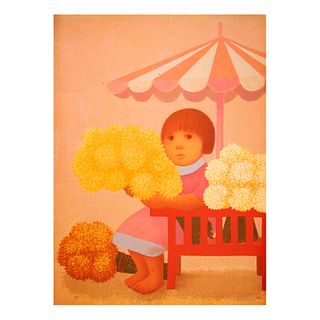 Antonio González Orozco. Niño con flores. Firmado y fechado '94. Serigrafía P/T.