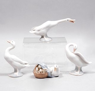 Colección de gansos. España, siglo XX. Elaborados en porcelana Lladró acabado brillante. Piezas: 4