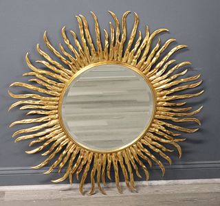 Vintage And Large Gilt Bronze Sunburst Mirror