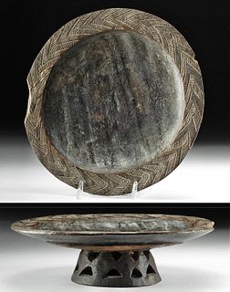 Early 20th C. African Kuba Wood Pedestal Bowl