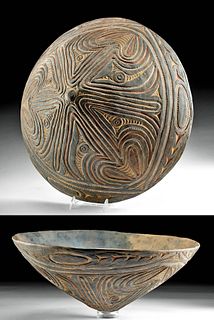 Early 20th C. Papua New Guinea Incised Polychrome Bowl