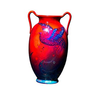 Royal Doulton Sung Flambe Twin Handled Vase, Firebird