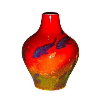 Royal Doulton Sung Flambe Vase, Underwater Fish Scene