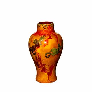 Royal Doulton Sung Dragon Flambe Vase with Gold, High Relief
