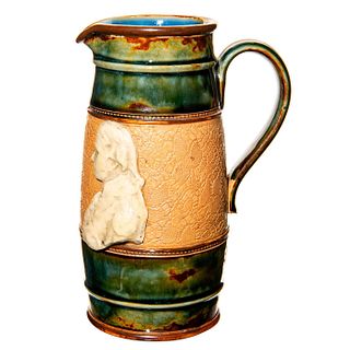 Doulton Lambeth Stoneware Whisky Pitcher with High Relief Portraits