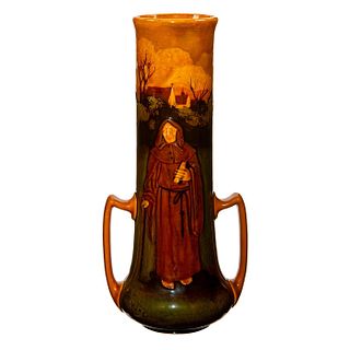 Royal Doulton Monks Two Handled Vase in Kingsware Glaze, Unusual Color Variation