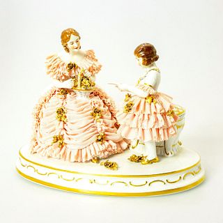 Muller Volkstedt Dresden Lace Figure, Mother and Daughter