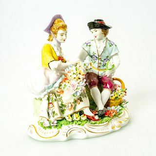 Sitzendorf Porcelain Figure, Courting Couple Amongst Flowers