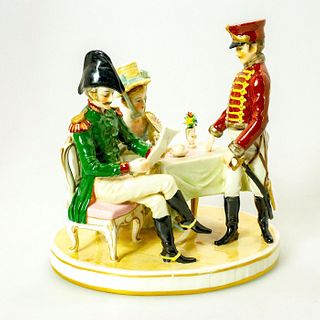 Vintage German-style Porcelain Figure, Military Men and Lady