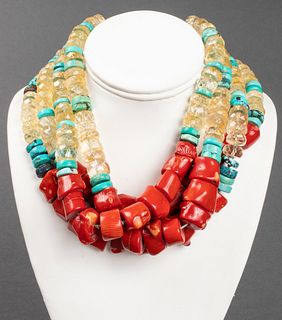 Iradj Moini Turquoise, Coral & Quartz Necklace
