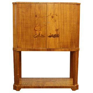 Mjolby Intarsia Figural Marquetry Bar Cabinet