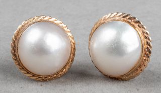 Vintage 14K Yellow Gold & Mabe Pearl Clip Earrings