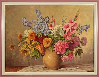Hans Liebl Still Life with Flowers Oil on Board