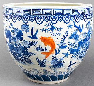 Chinese Blue & White Porcelain Jardinere Fishbowl
