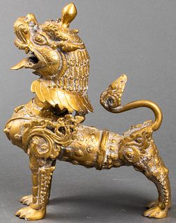 Chinese Tibetan Bronze Foo Dog Sculpture