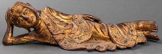 Thai Carved Giltwood Reclining Figure Sculpture