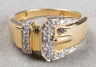 14K Yellow Gold & Diamond Buckle Ring