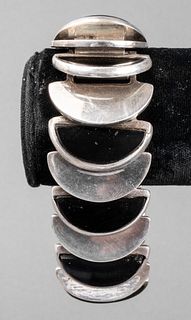 Vintage Taxco Mexican Silver Onyx Link Bracelet