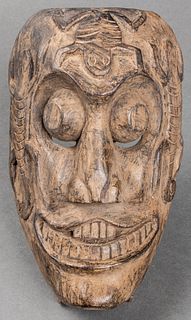 Tribal Carved Wood Mask with Lizard Motifs