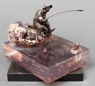 R. Leventhal Fisherman Bronze & Fluorite Sculpture
