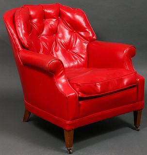 Traditional Tufted Red Vinyl Club Chair