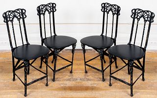 Art Nouveau Cast Iron & Leather Folding Chairs, 4