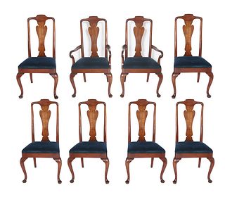 Queen Anne Style Dining Chairs, Set of 8