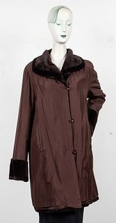 Brown Sheared Mink Fur Lined Reversible Coat