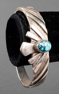 Native American Silver Turquoise Bangle Bracelet