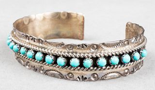 Native American Silver Turquoise Bangle Bracelet