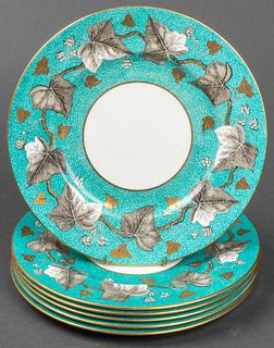 Wedgwood Porcelain Turquoise Rim Dinner Plates, 6