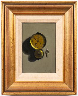 Richard Pionk "Clock & Key" Oil on Board