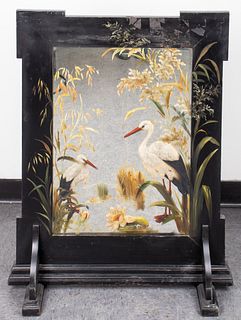 Aesthetic Movement Hand-Painted Mirror Fire Screen